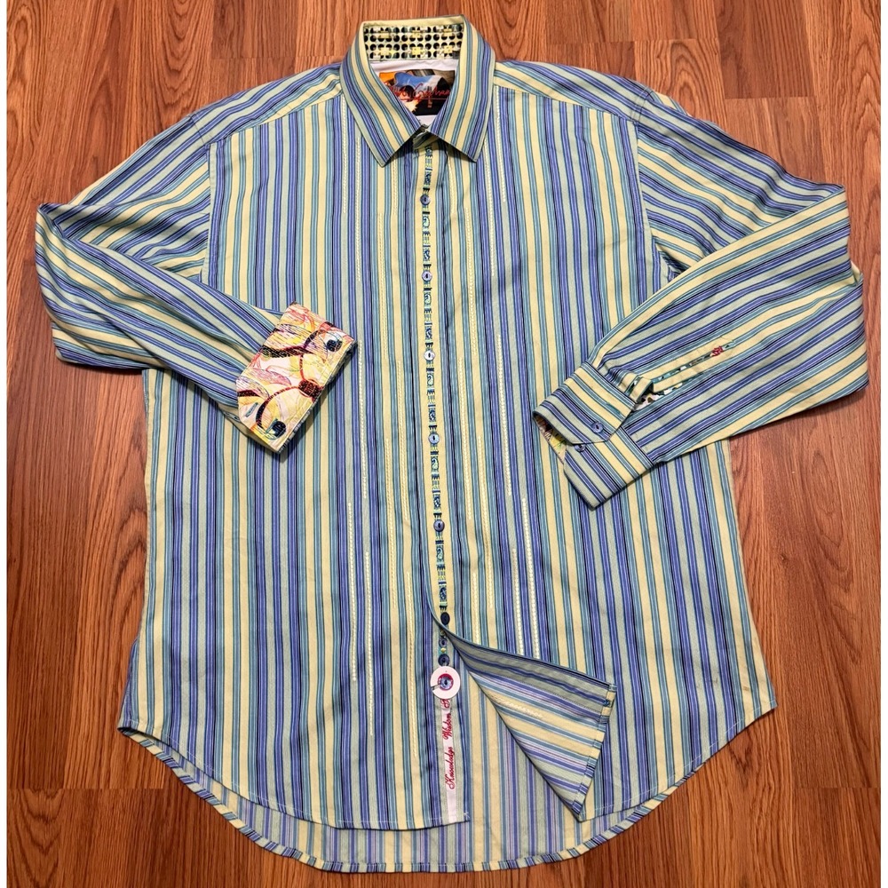 Robert Graham Shirt Mens Extra Large Striped Flip Cuff Classic Fit